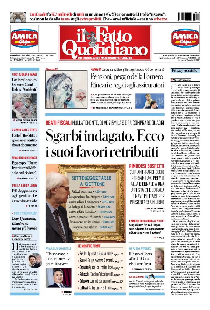 Copertina di mercoledì 25 Ottobre 2023