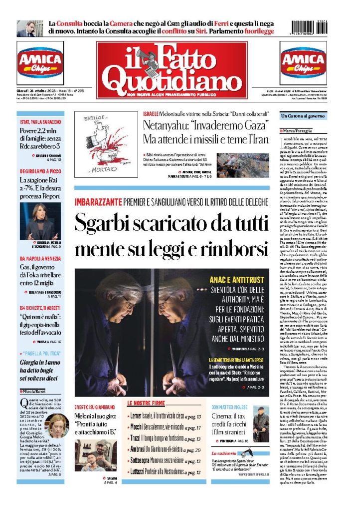 Copertina di giovedì 26 Ottobre 2023