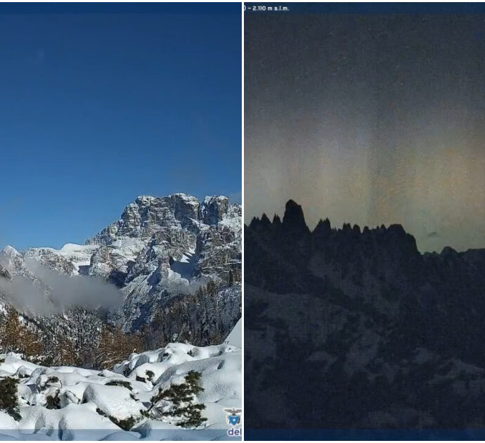 Aurora boreale sulle Dolomiti, lo spettacolo del cielo ripreso dal rifugio Città di Carpi del Cai – Video