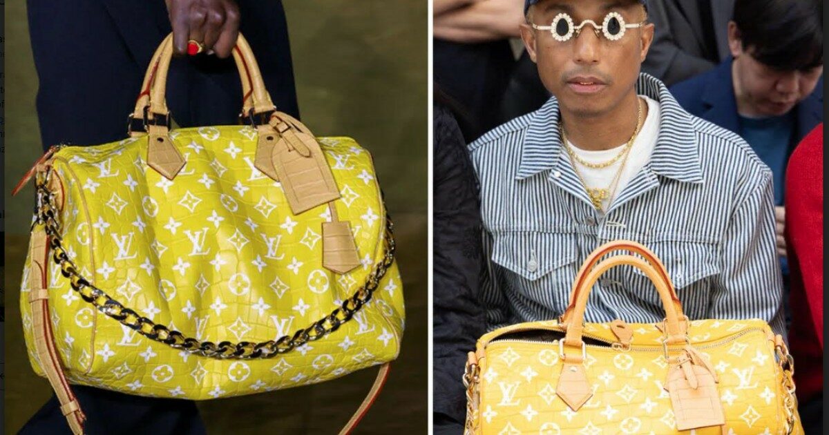 Pharrell Williams, la sua borsa gialla di Louis Vuitton da 1 milione di dollari fa impazzire i social: “Fatta come la farebbe un contraffattore di Canal Street”
