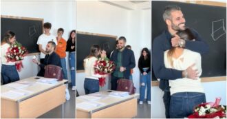 Copertina di In un liceo del Foggiano la proposta di matrimonio arriva tra i banchi, con l’aiuto degli studenti (e la prof ha detto sì)