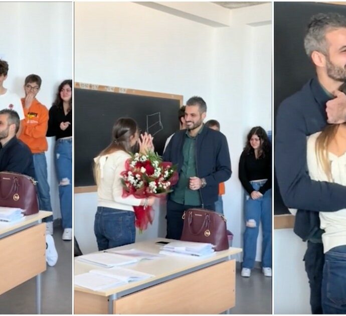 In un liceo del Foggiano la proposta di matrimonio arriva tra i banchi, con l’aiuto degli studenti (e la prof ha detto sì)