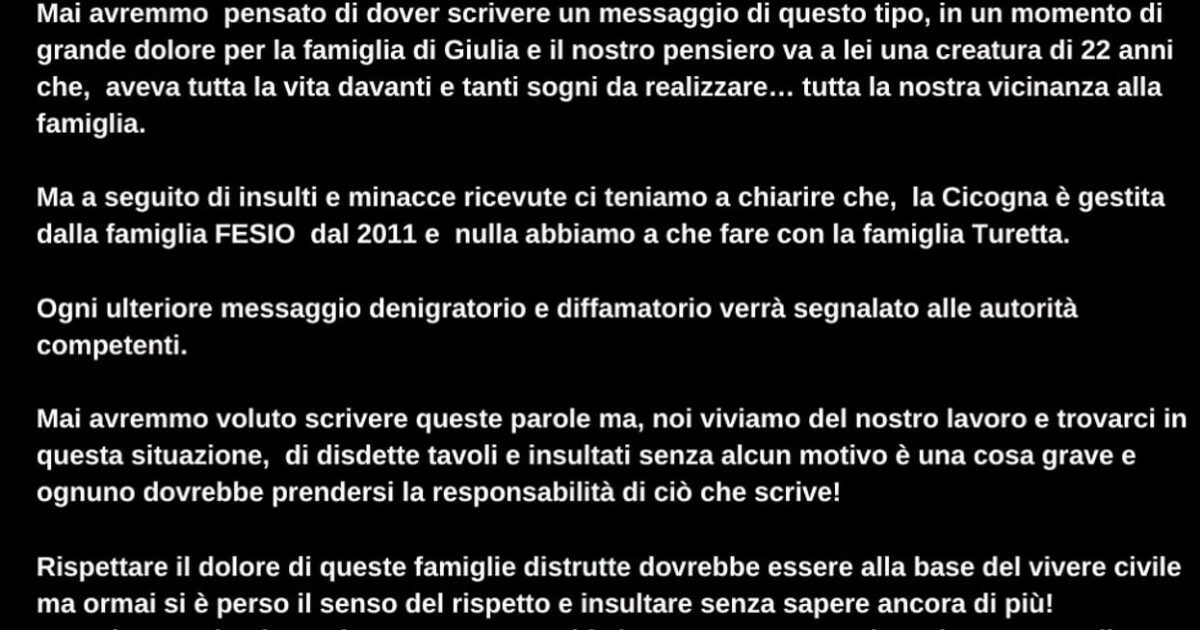 Disdette, insulti e minacce di morte al ristorante di Torreglia, lo sfogo del gestore: “Basta, non abbiamo a che fare con la famiglia Turetta”