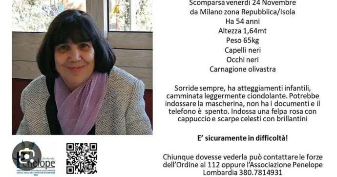 Ritrovata la 54enne scomparsa venerdì da Milano dopo l’appello dell’associazione Penelope: “Sicuramente in difficoltà”