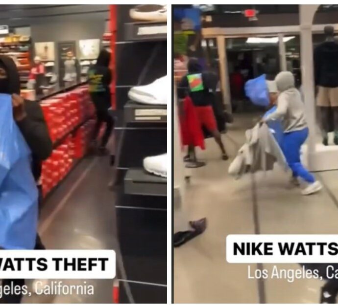 La rapina lampo nel negozio Nike è impressionante: 11 mila euro di bottino in 37 secondi – Video