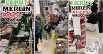 Copertina di Negozi a soqquadro e merci ammassate nei carrelli: la protesta contro Leroy Merlin per la chiusura del polo logistico di Piacenza – Video