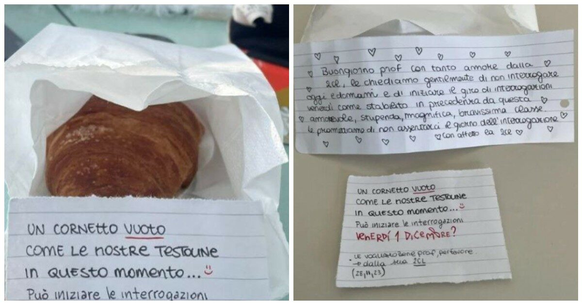 “Un cornetto vuoto come le nostre teste in questo momento”: comprano un dolce alla professoressa per non farsi interrogare