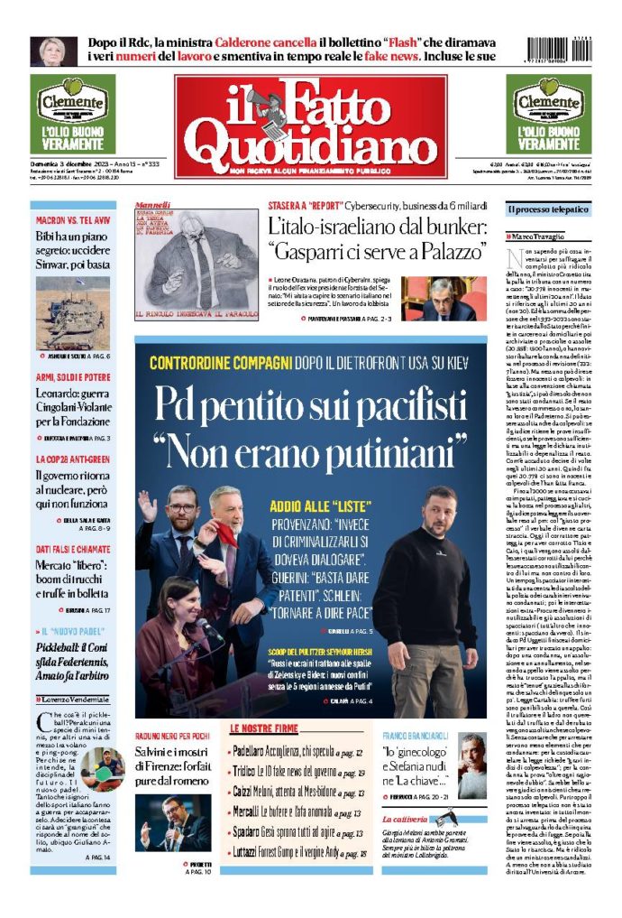 Copertina di domenica 3 Dicembre 2023