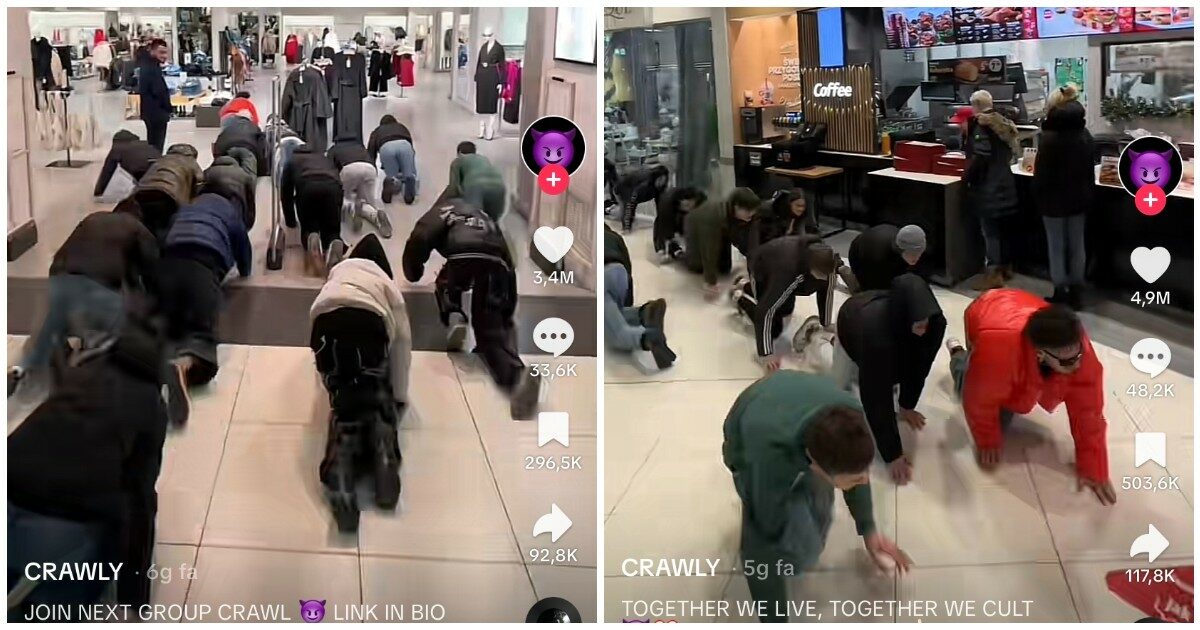 “Crawly possessed”, il nuovo folle trend su Tik Tok: “Siamo una setta”. Ecco perché gruppi di ragazzi gattonano per i centri commerciali