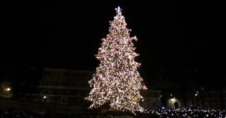 Copertina di L’albero di Natale di Roma trasloca in piazza del Popolo, Gualtieri all’accensione: “Abete illuminato per la pace, guardando a chi soffre”