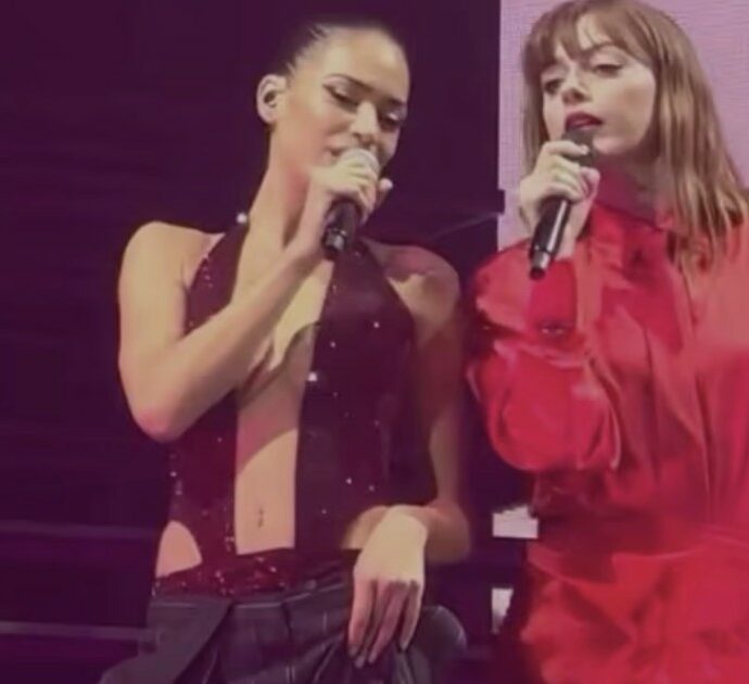 Elodie e Annalisa insieme sul palco cantano “Mon Amour” e “Ciclone”: Brenda Lodigiani commenta così l’inedito duetto – VIDEO