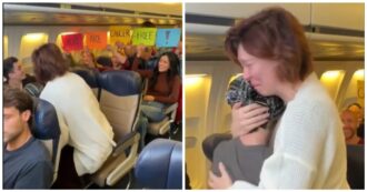 Copertina di Mamma scopre in aereo che il figlio è guarito dal cancro: la reazione commuove il web – Video