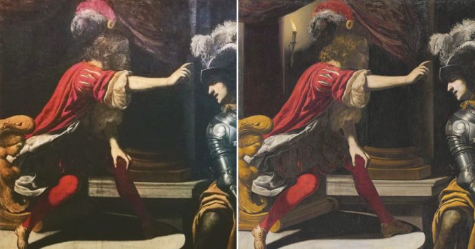 Copertina di Vittorio Sgarbi e il quadro che riappare nel 2021 con un ritocco: la tela seicentesca del Manetti rubata nel 2013 sembra proprio la sua