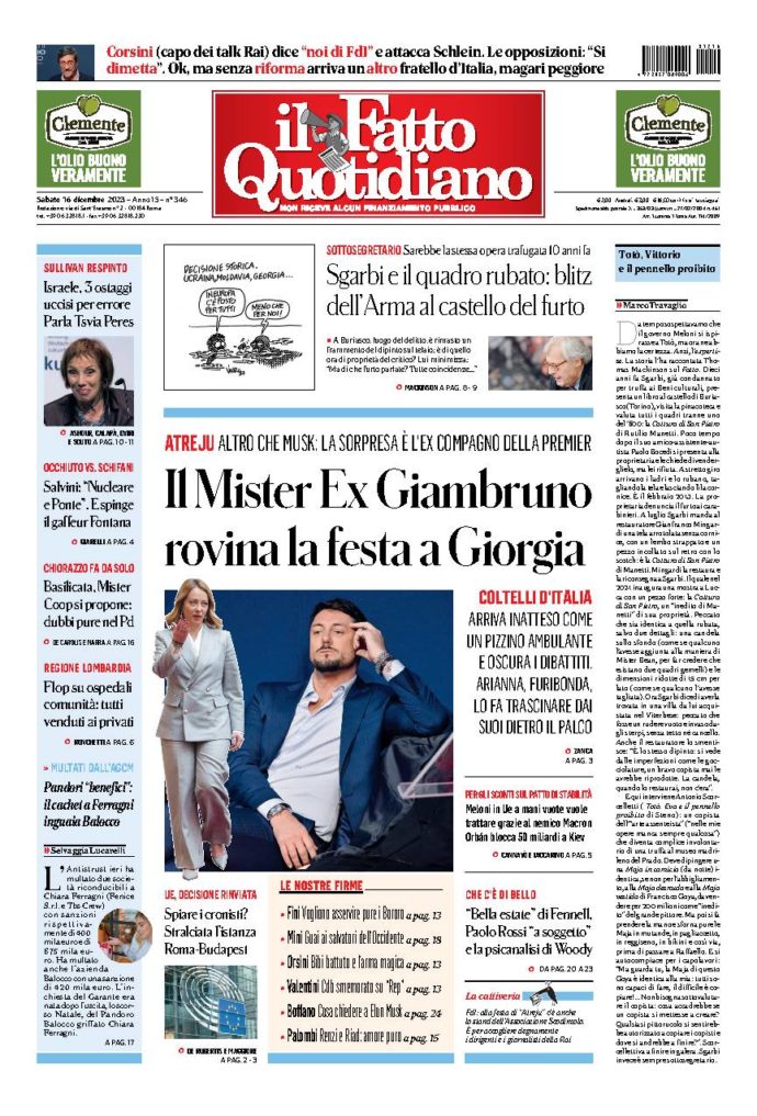 Copertina di sabato 16 Dicembre 2023