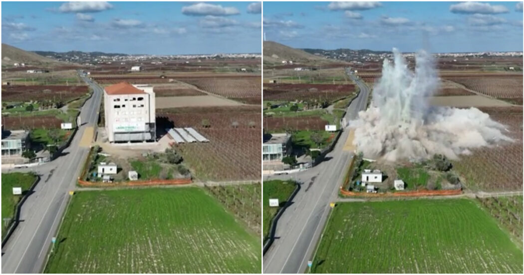 Abbattuto nel Crotonese l’ecomostro della ‘ndrangheta: la demolizione di palazzo Mangeruca vista dall’alto – Video