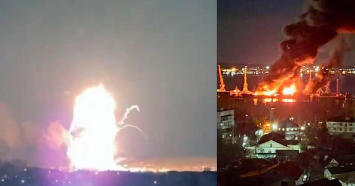Ucraina, Kiev: “Distrutta nave da sbarco russa nel Mar Nero, trasportava droni iraniani”. Mosca attacca la stazione di Kherson: 1 morto