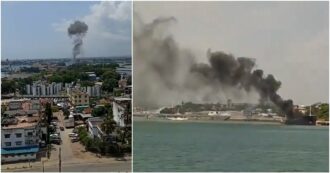 Copertina di Esplosione e incendio a bordo di una nave cisterna: paura al porto di Mumbasa (video)
