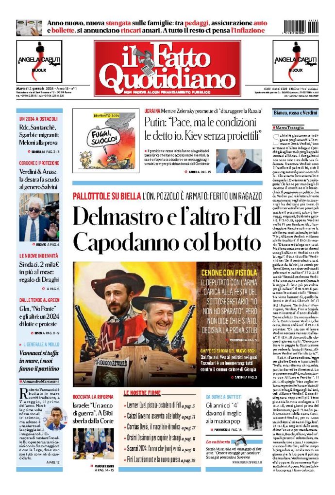 Copertina de Il Fatto Quotidiano di Mar 2 Gennaio 2024