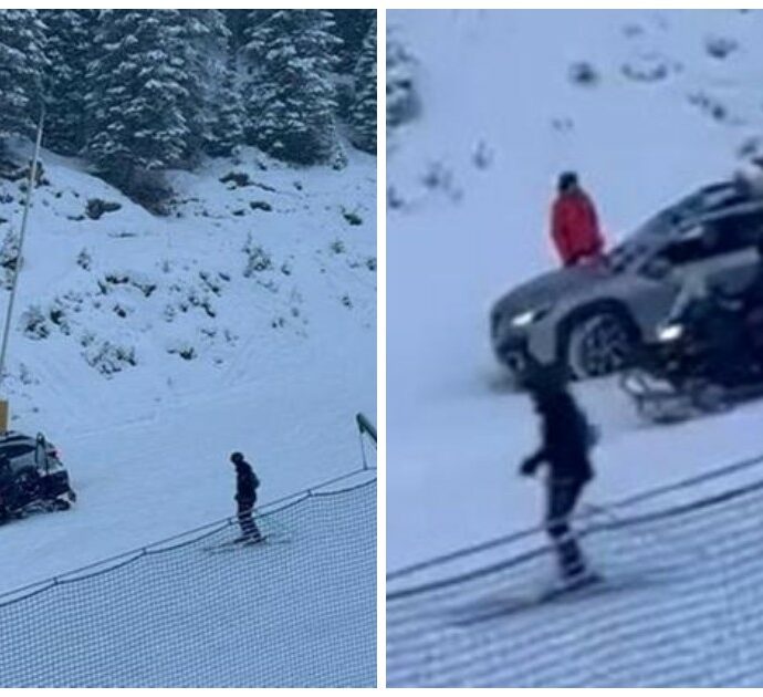 Con l’auto sulla pista da sci a San Martino di Castrozza: fermato dai carabinieri tra lo stupore degli sciatori