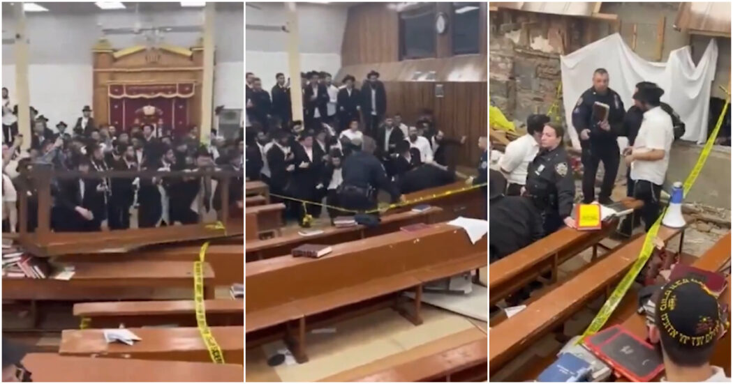 Caos in una sinagoga di New York dopo la scoperta di un tunnel segreto: gli scontri tra ebrei ortodossi e polizia – Video