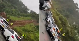 Copertina di Colombia, enorme frana nel nord-ovest del Paese: almeno 34 morti. Il momento in cui il fango travolge le auto sulla strada