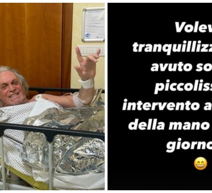 Riccardo Fogli, la foto in barella con la flebo dopo l’operazione: “Intervento al tendine della mano”