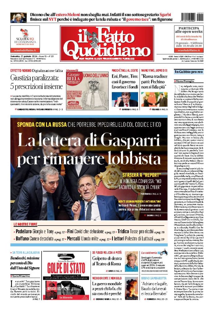 Copertina di domenica 21 Gennaio 2024