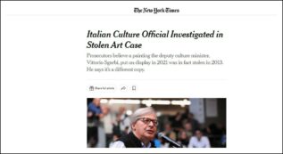 Copertina di Sgarbi indagato per il quadro rubato a Buriasco: il caso arriva anche sul New York Times: “Il governo italiano resta in silenzio”
