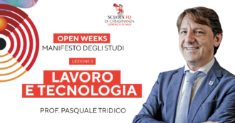 Copertina di “Lavoro e tecnologia”, la lezione di Pasquale Tridico per le Open weeks 2024 della Scuola del Fatto. Segui la diretta