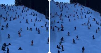 Copertina di La pista da sci è super affollata: la discesa a valle diventa un’impresa – Video