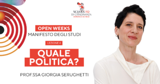 Copertina di “Quale politica?”, la lezione di Giorgia Serughetti per le Open weeks 2024 della Scuola del Fatto. Segui la diretta