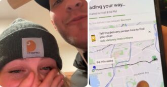 Copertina di Il fattorino deve camminare 85 minuti per consegnare il cibo. Coppia vuole annullare l’ordine ma non può: “Ci fanno pagare una multa”