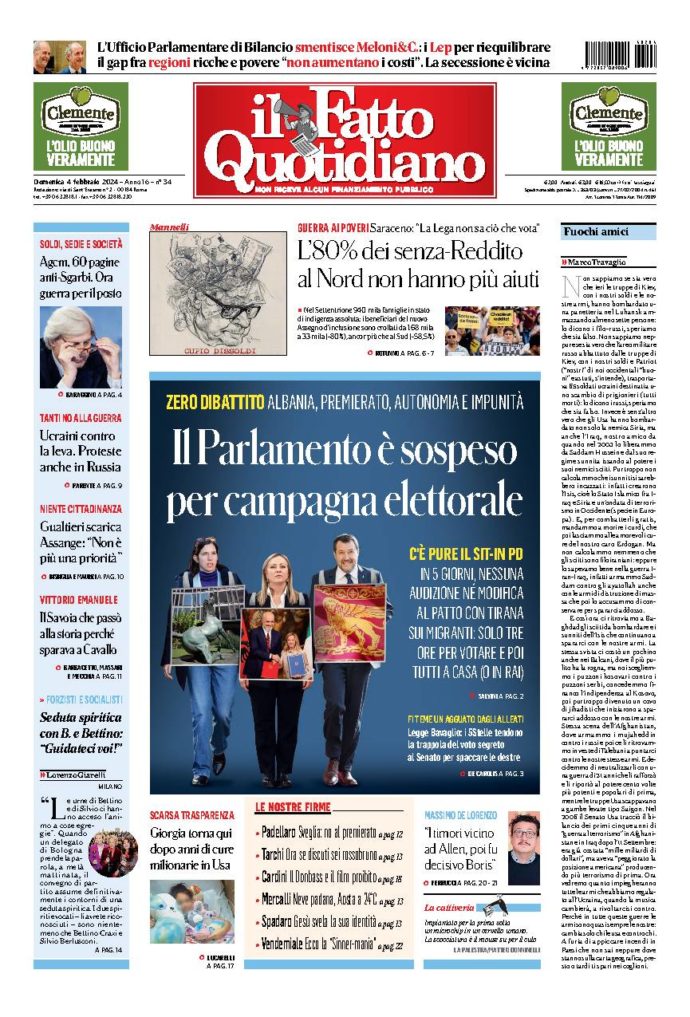 Copertina di domenica 4 Febbraio 2024