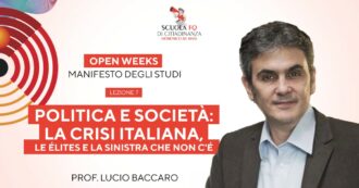 Copertina di “Politica e società: la crisi italiana, le élites e la sinistra che non c’è”. La lezione del prof. Lucio Baccaro per le Open weeks 2024