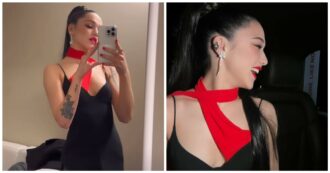 Copertina di Sanremo 2024, perché Maria Esposito di “Mare Fuori” ha indossato un foulard rosso: ecco che cosa significa