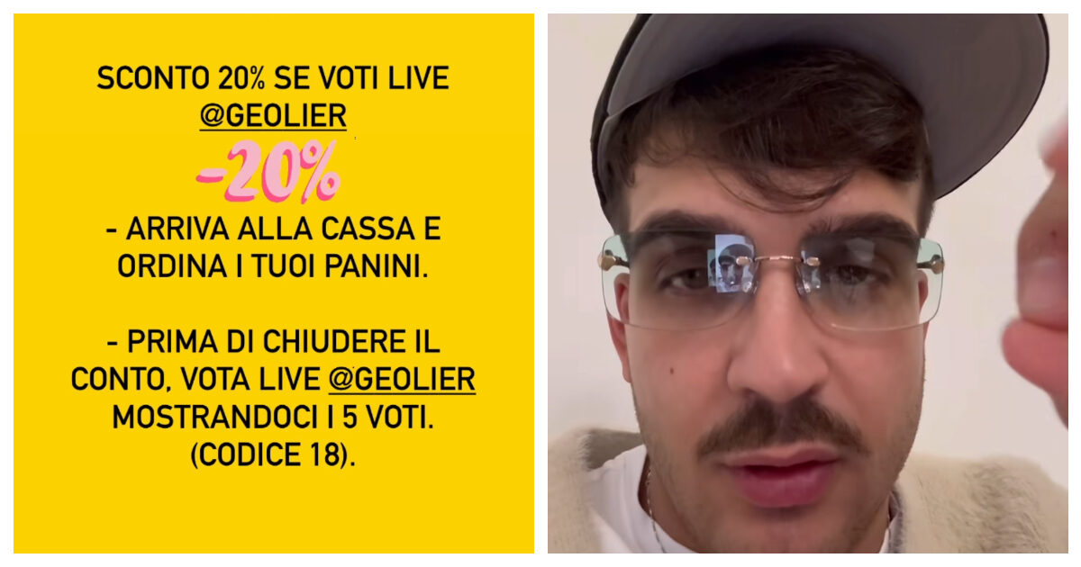 Sanremo 2024, “Sconto del 20% se voti Geolier”: la pubblicità ‘goliardica’ di una paninoteca napoletana