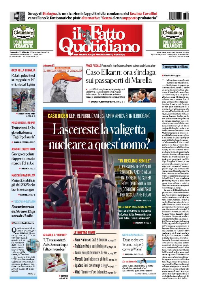 Copertina di domenica 11 Febbraio 2024