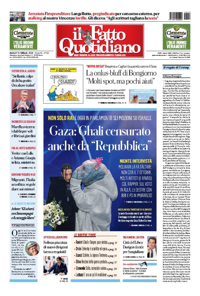 Copertina di martedì 13 Febbraio 2024