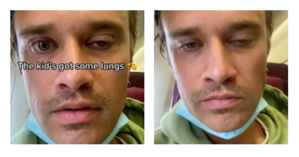 “Sono in aereo e un bimbo urla così da ore, la mia palpebra sta iniziando a tremolare”: il video del tiktoker Henry Beasley diventa virale