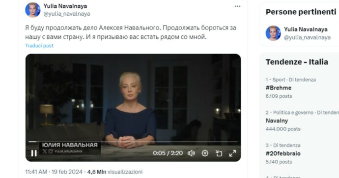 Sospeso e riattivato l’account X di Yulia Navalnaya e in Russia Oleg Navalny (fratello di Alexei) inserito nella lista dei ricercati