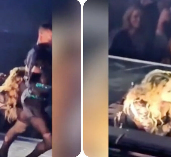 Madonna, incidente sul palco: cade dalla sedia durante il concerto. La sua reazione stupisce i fan – VIDEO