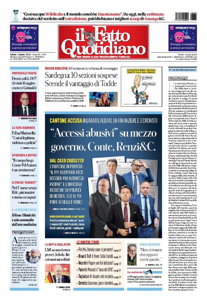 Copertina di sabato 2 Marzo 2024