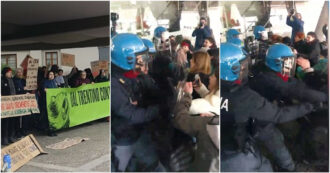 Copertina di Trento, tensione tra animalisti e forze dell’ordine all’ingresso del palazzo della Provincia: la protesta contro la legge “ammazza orsi”