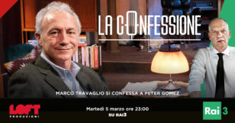 Copertina di Travaglio a La Confessione (Rai3): “La Meloni mi ha accompagnato in macchina. Le sue imitazioni di Berlusconi e Tremonti sono esilaranti”