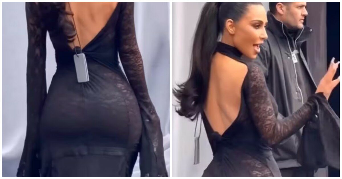 Kim Kardashian alla sfilata di Balenciaga con il cartellino che spunta dal vestito: il dettaglio non passa inosservato ma c’è un motivo