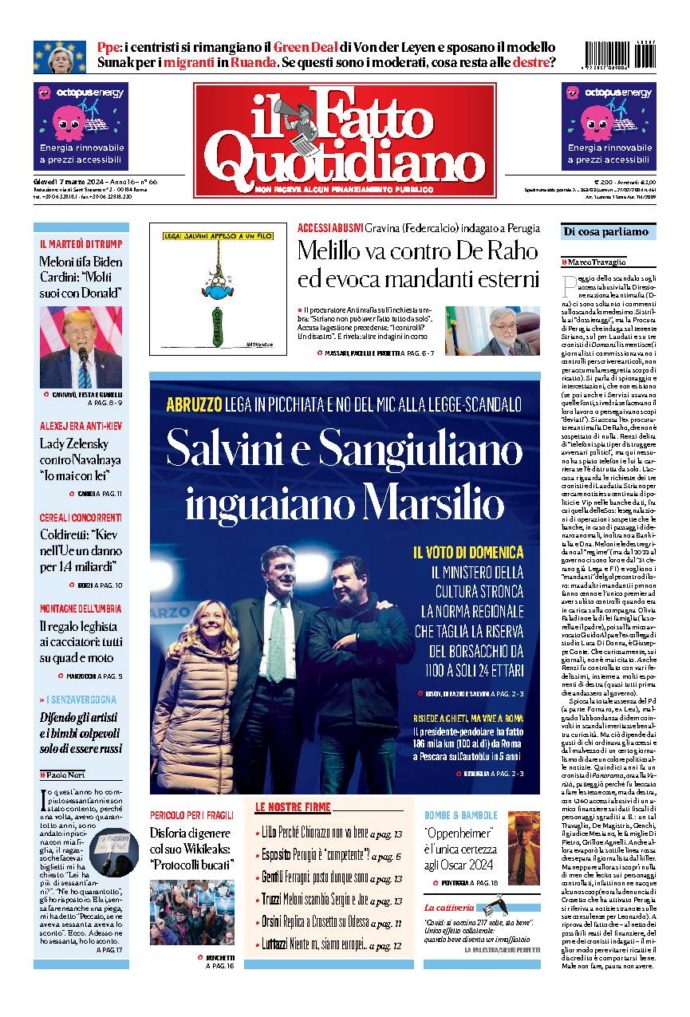 Copertina di giovedì 7 Marzo 2024