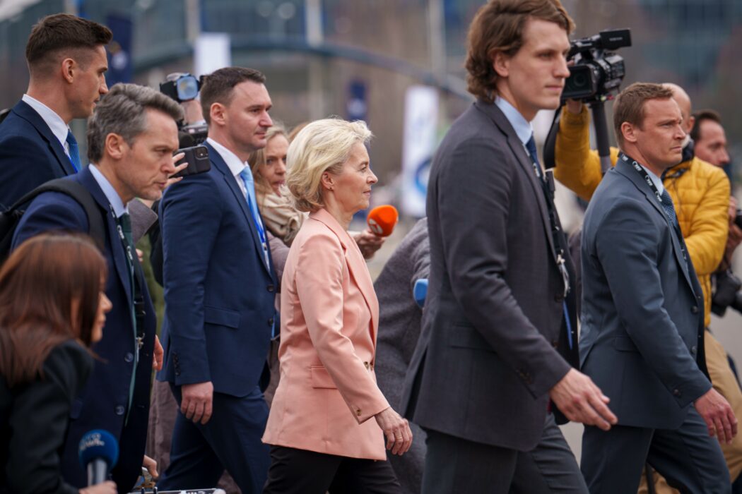 European Commission President Ursula von der Leyen walks to the venue of the EPP Congress in Bucharest, Romania, Wednesday, March 6, 2024. The 2024 EPP Congress started in the Romanian capital, with Germany’s Ursula von der Leyen seeking a second term as head of the European Union’s powerful Commission in a move that could make her the most significant politician representing the bloc’s 450 million citizens in over a generation. (AP Photo/Vadim Ghirda)