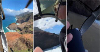 Copertina di L’elicottero si schianta sulla spiaggia: le immagini dell’incidente alle Hawaii riprese dai passeggeri – Video