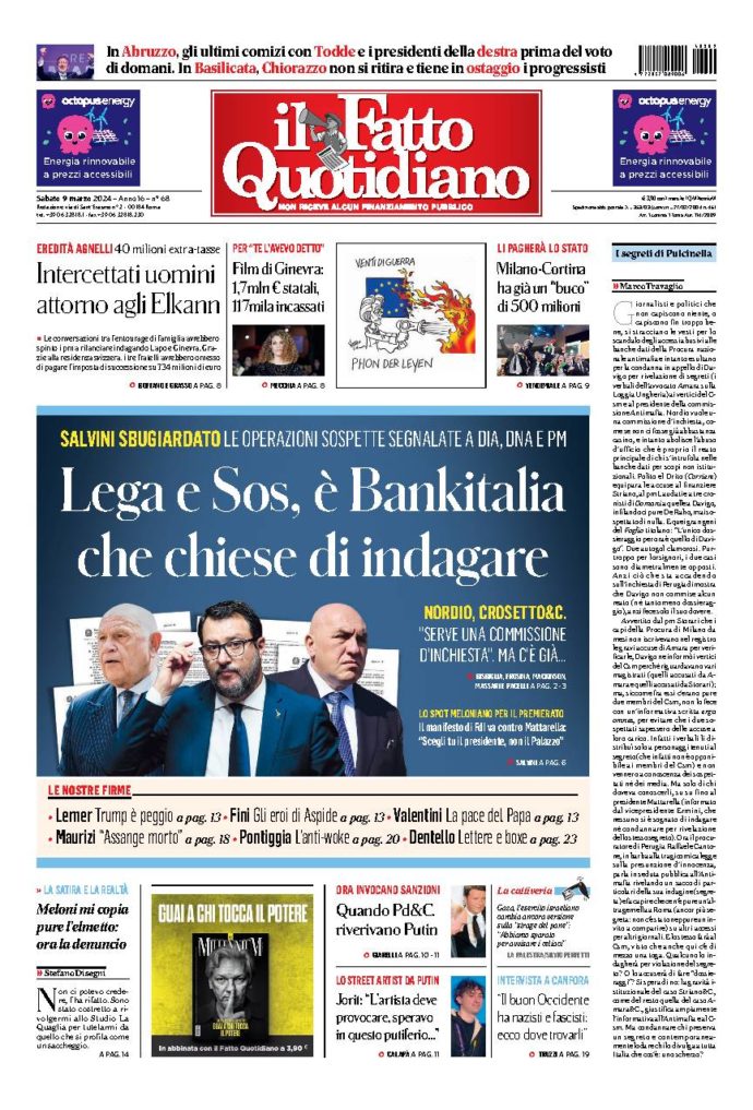 Copertina di sabato 9 Marzo 2024