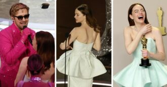 Copertina di Emma Stone regina degli Oscar – Il ballo con Gosling, il vestito di Vuitton rotto e lo stupore per la vittoria